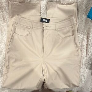 PAIGE Cream Leather Trousers